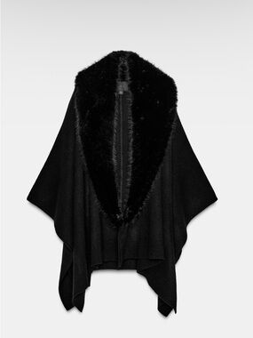 Zara Knit Fur Cape in Black, Sz Medium